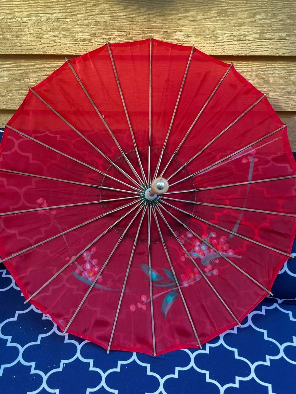 Red Floral handpainted Asian style Parasol Umbrella for Parties Home decor